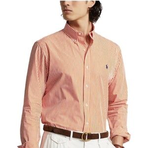 Ralph Lauren Classic Fit Cotton Orange & White Striped Shirt Size 17 XL